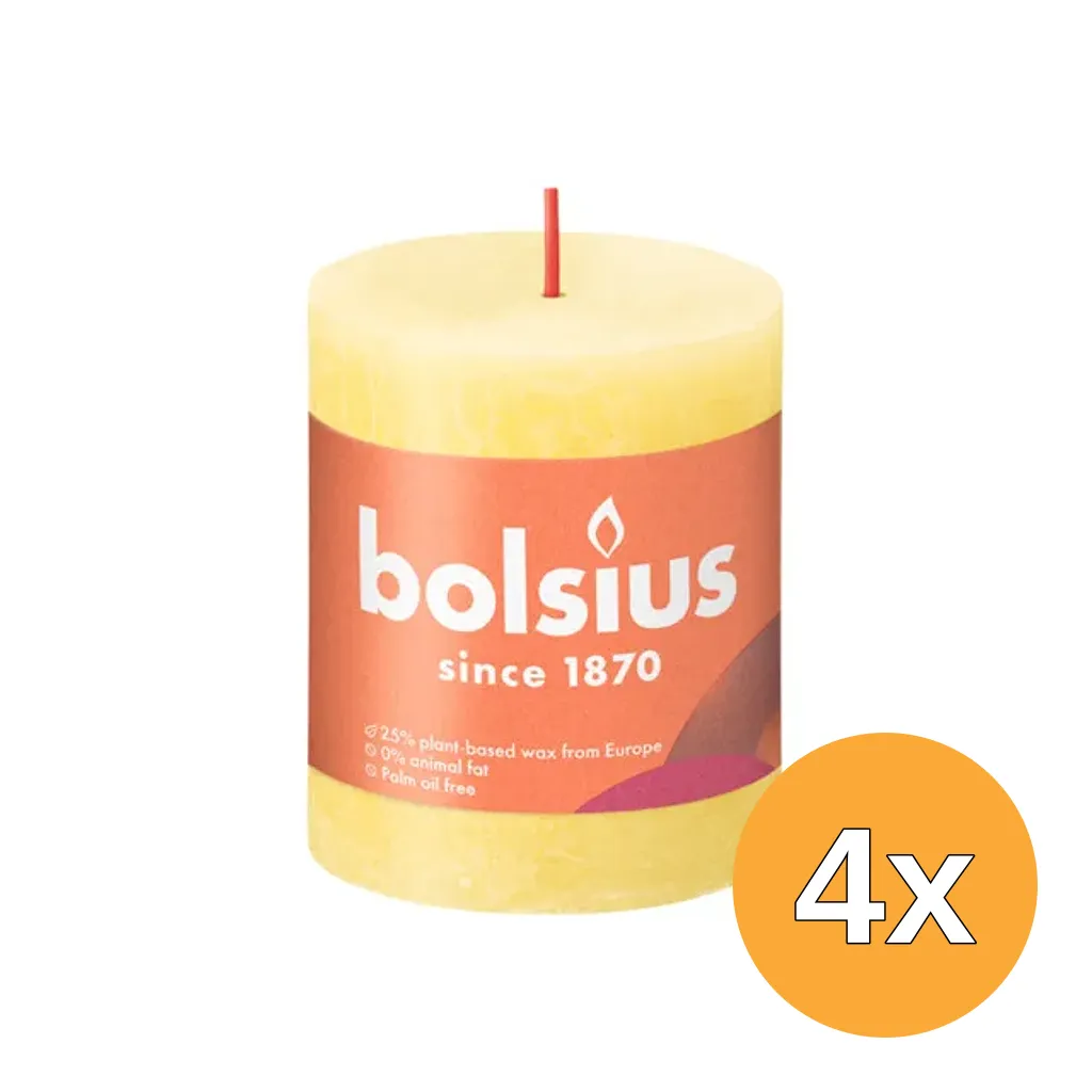 4x Bolsius Shine Rustiekkaars 80/68 Sunny Yellow (1 stuk)
