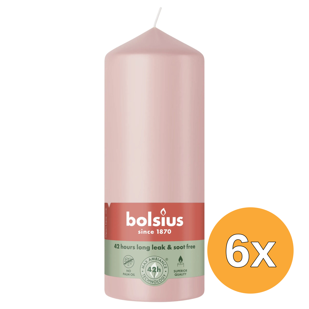 6x Bolsius Stompkaars 150/58 Misty Pink (1 stuk)