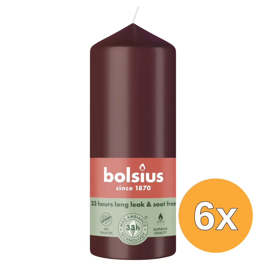 6x Bolsius Stompkaars 150/58 Velvet Red (1 stuk)