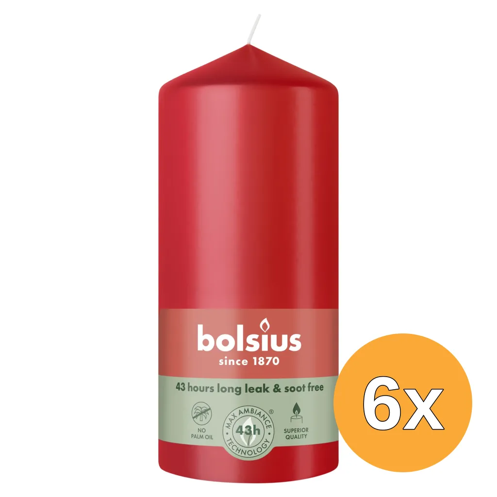 6x Bolsius Stompkaars 130/68 Delicate Red (1 stuk)
