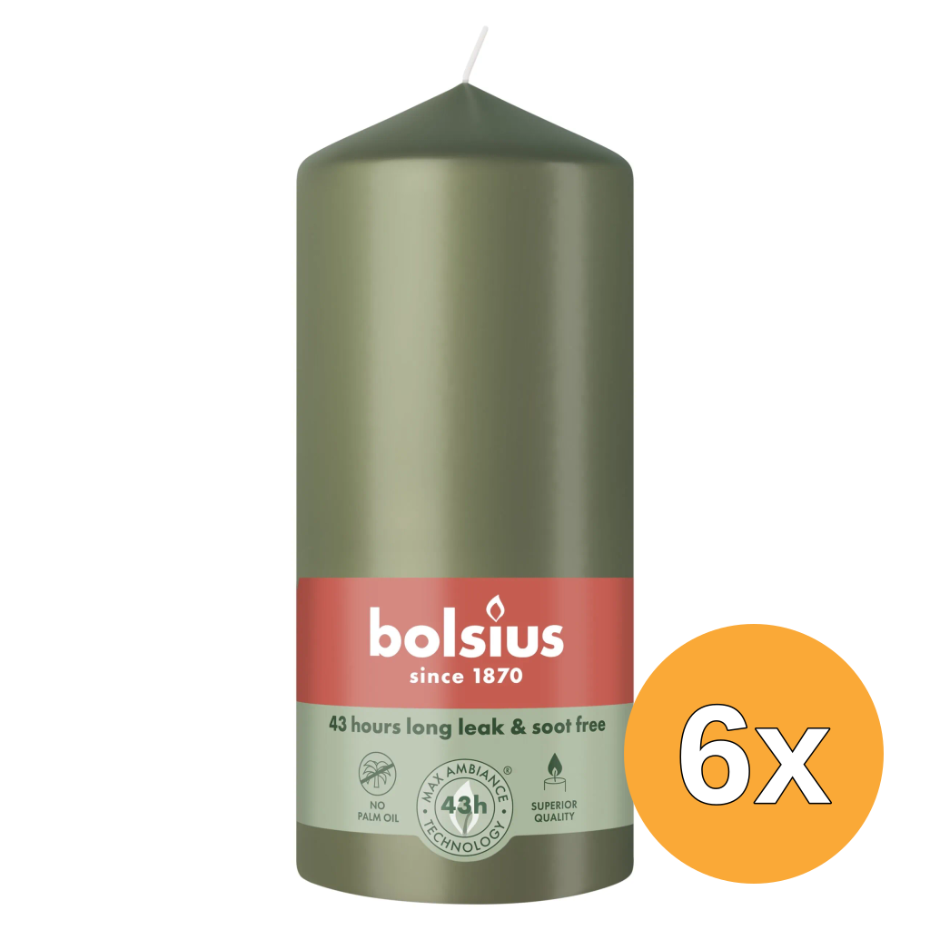 6x Bolsius Stompkaars 130/68 Fresh Olive (1 stuk)