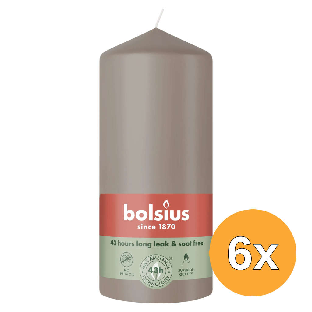 6x Bolsius Stompkaars 130/68 Light Taupe (1 stuk)