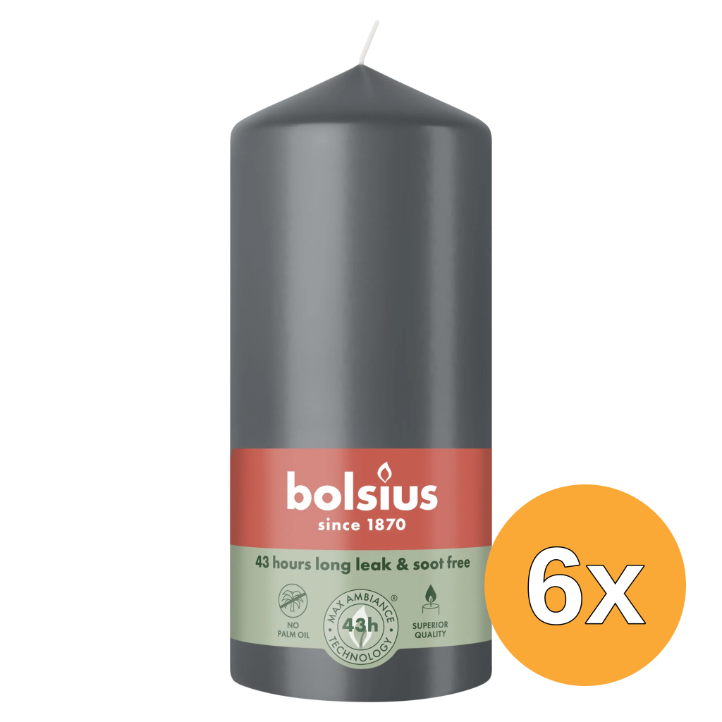 6x Bolsius Stompkaars 130/68 Stormy Grey (1 stuk)