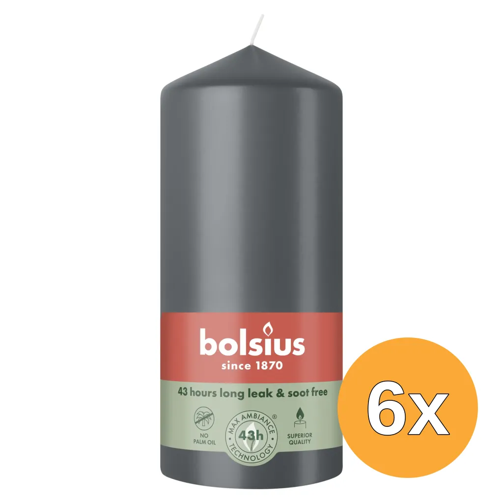 6x Bolsius Stompkaars 130/68 Stormy Grey (1 stuk)