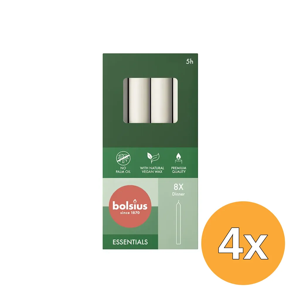 4x Bolsius Dinerkaarsen 170/20 Cloudy White (8 stuks)