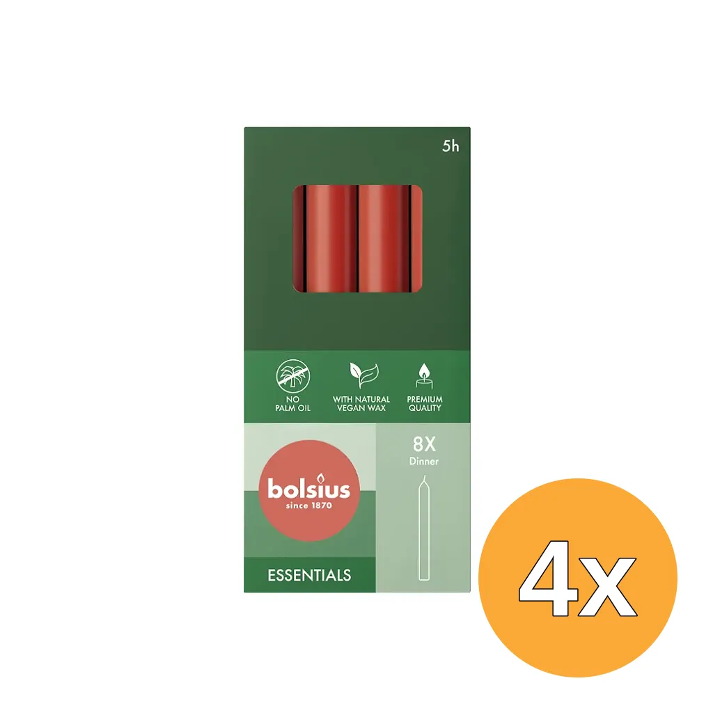 4x Bolsius Dinerkaarsen 170/20 Delicate Red (8 stuks)