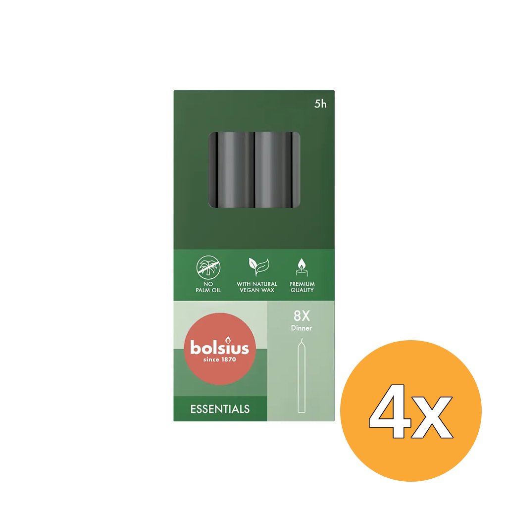 4x Bolsius Dinerkaarsen 170/20 Stormygrey (8 stuks)