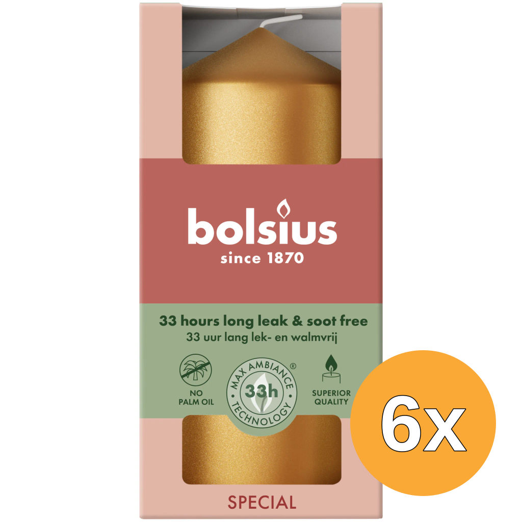6x Bolsius Stompkaars 120/58 metallic Golden Orange (1 stuk)