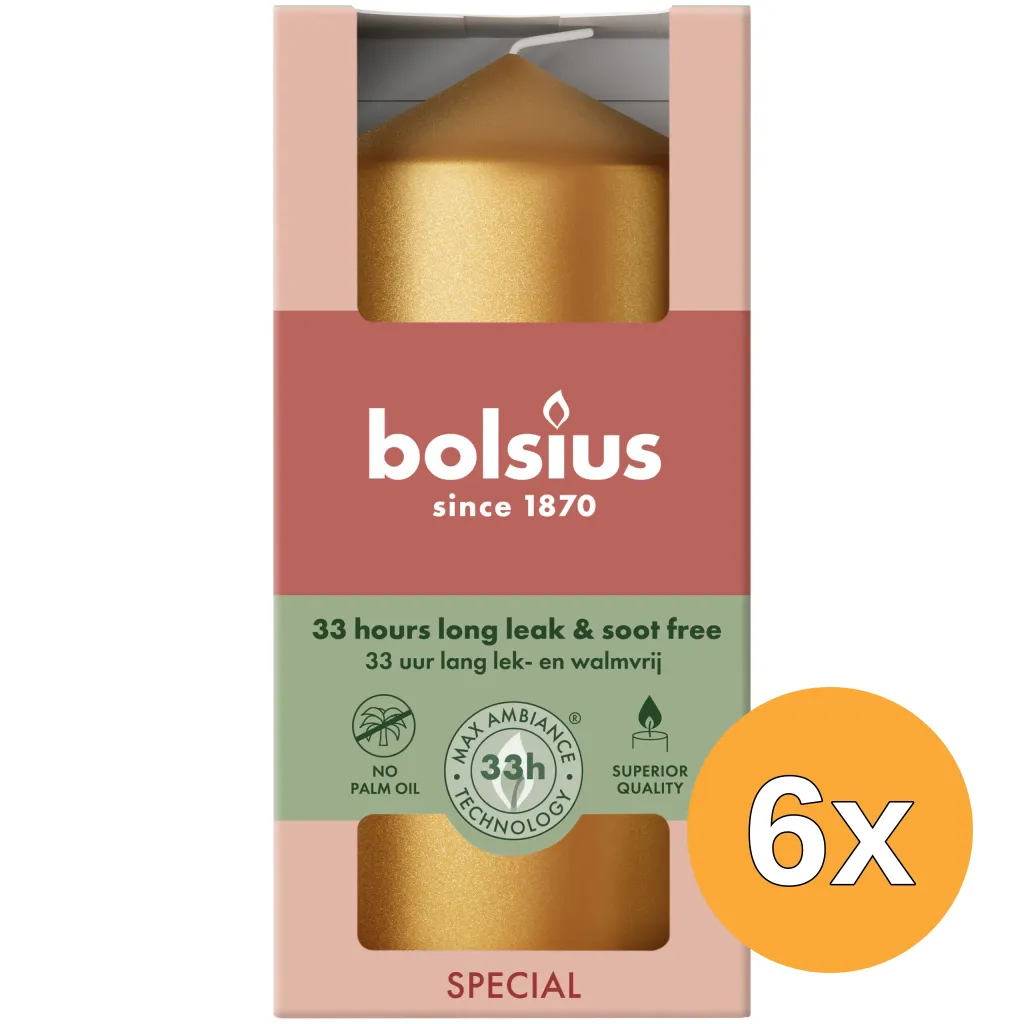 6x Bolsius Stompkaars 120/58 metallic Golden Orange (1 stuk)