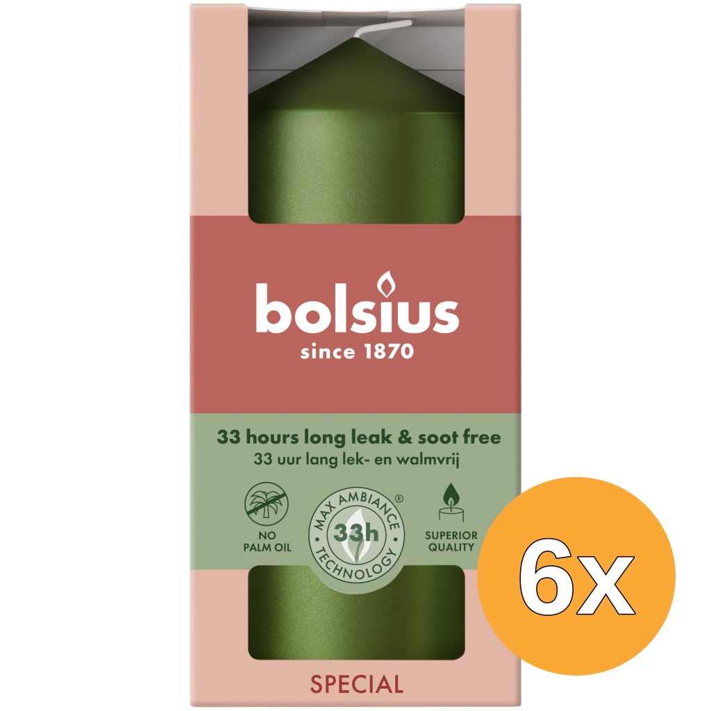 6x Bolsius Stompkaars 120/58 metallic Green (1 stuk)
