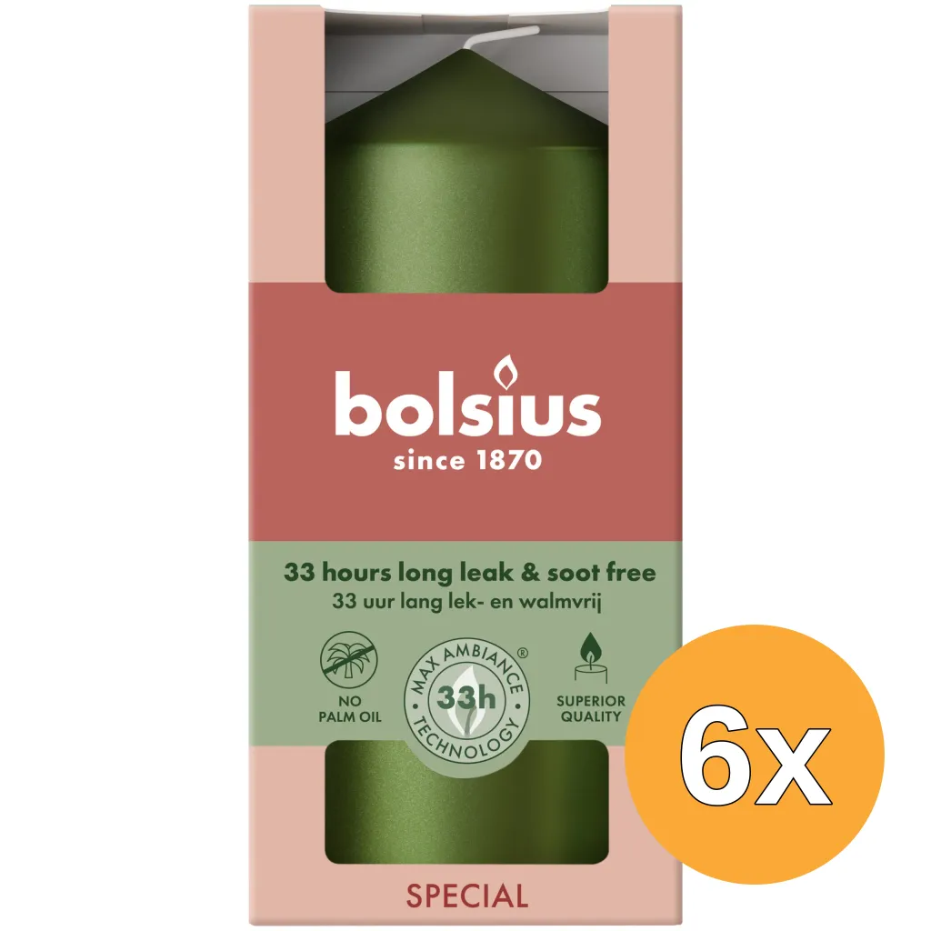6x Bolsius Stompkaars 120/58 metallic Green (1 stuk)