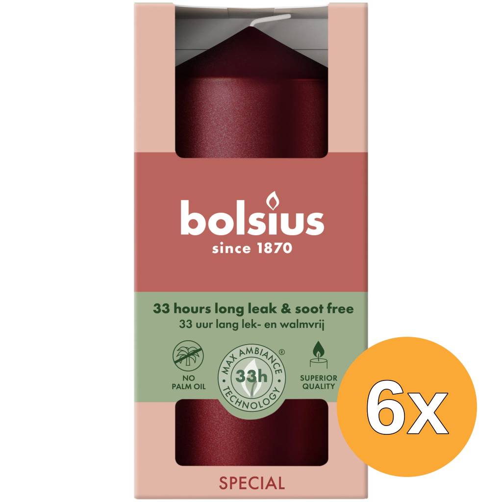 6x Bolsius Stompkaars 120/58 metallic Red (1 stuk)