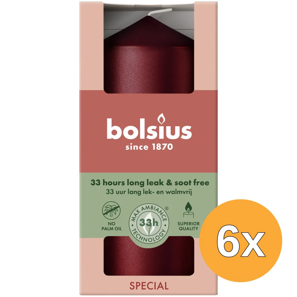 6x Bolsius Stompkaars 120/58 metallic Red (1 stuk)