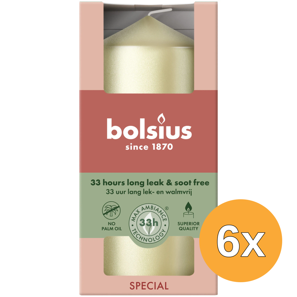 6x Bolsius Stompkaars 120/58 metallic White Silver (1 stuk)