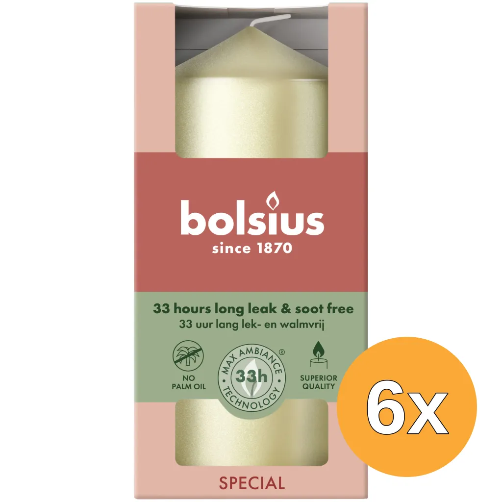 6x Bolsius Stompkaars 120/58 metallic White Silver (1 stuk)