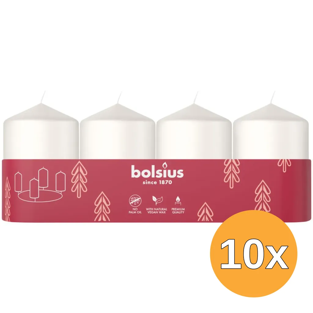 10x Bolsius Stompkaars 60/40 Tray 4 Cloudy White (1 stuk)