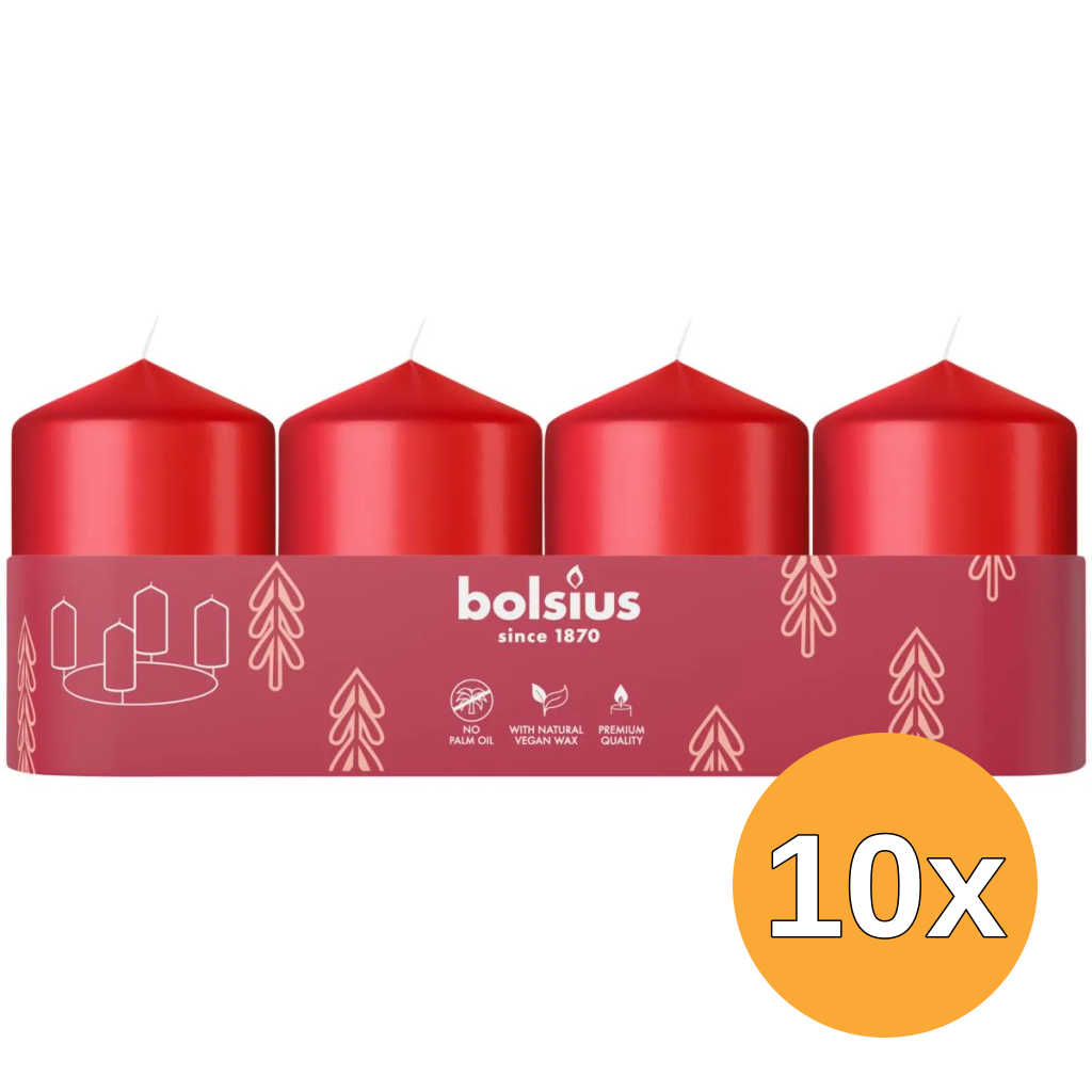 10x Bolsius Stompkaars 60/40 Tray 4 Delicate Red (1 stuk)