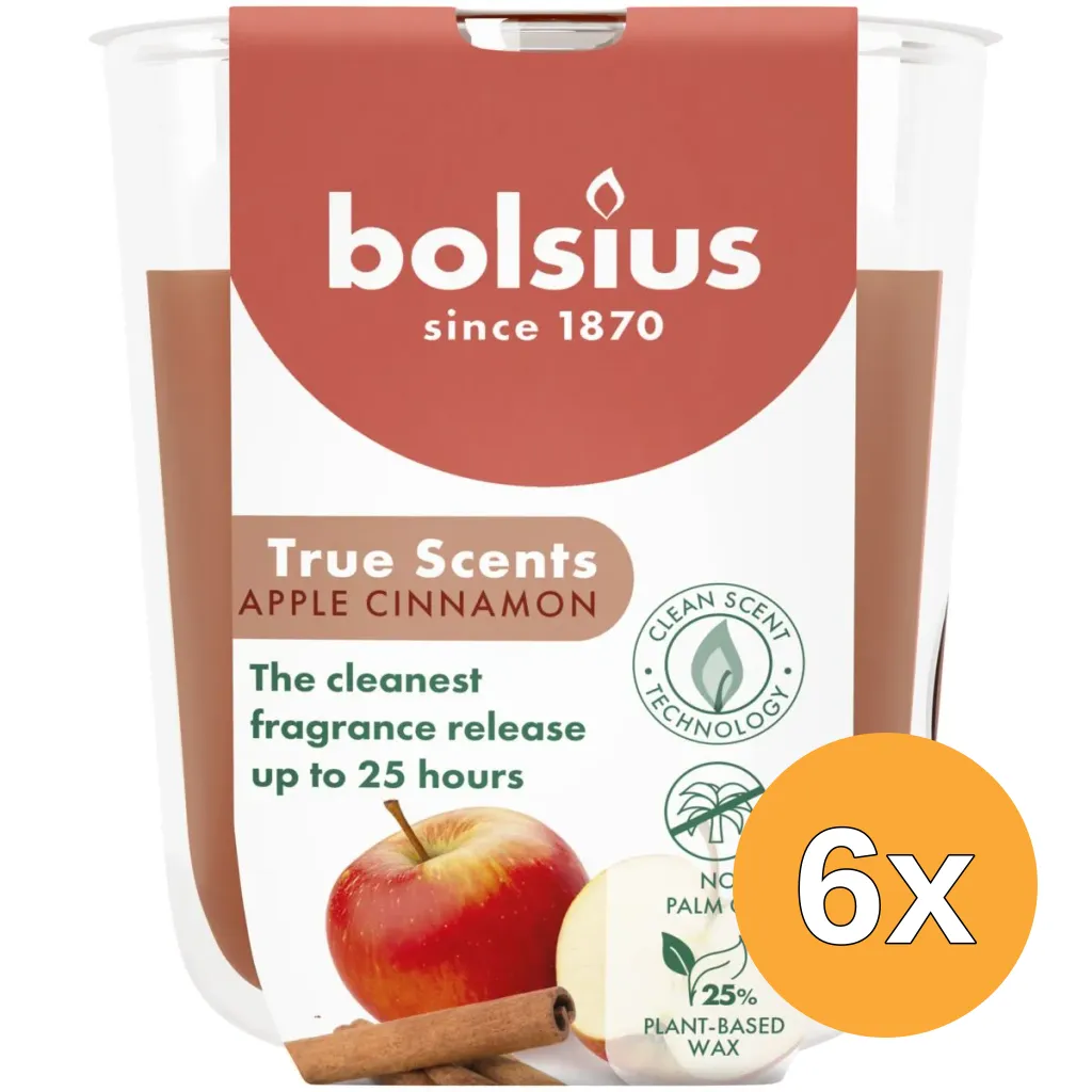 6x Bolsius Geurglas 80/73 True Scents Apple Cinnamon (1 stuk)