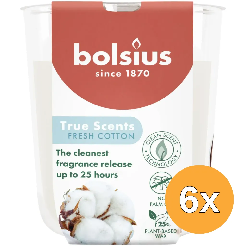 6x Bolsius Geurglas 80/73 True Scents Fresh Cotton (1 stuk)