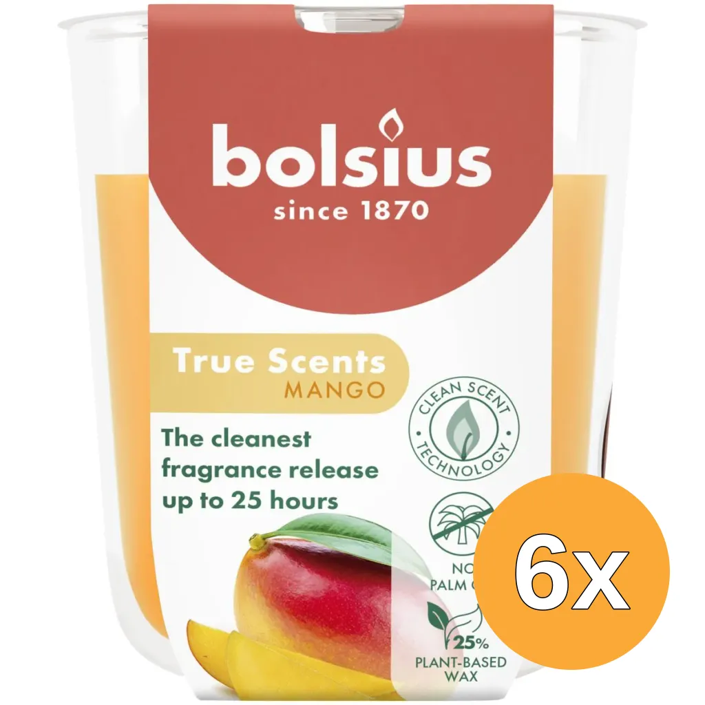 6x Bolsius Geurglas 80/73 True Scents Mango (1 stuk)