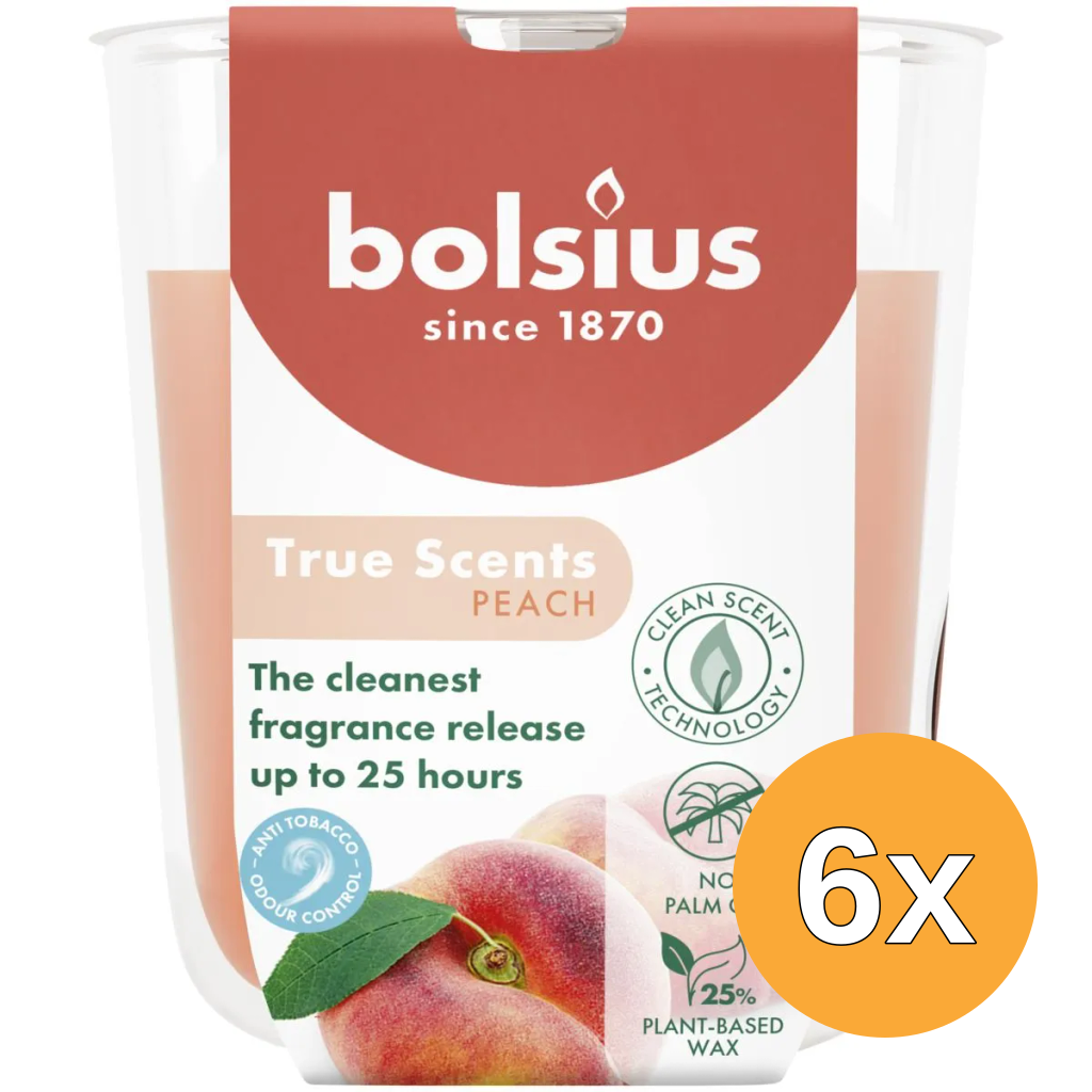 6x Bolsius Geurglas 80/73 True Scents Peach (1 stuk)