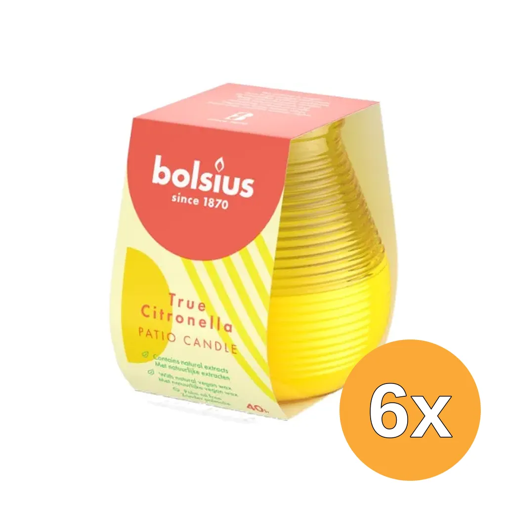 6x Bolsius True Citronella Patiolight 94/91 Yellow (1 stuk)