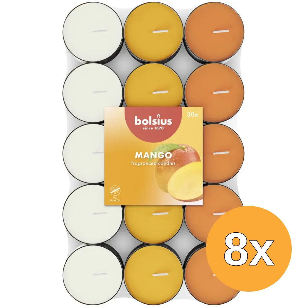 8x Bolsius Geurtheelicht 3,5U Mango Pack (30 stuks)