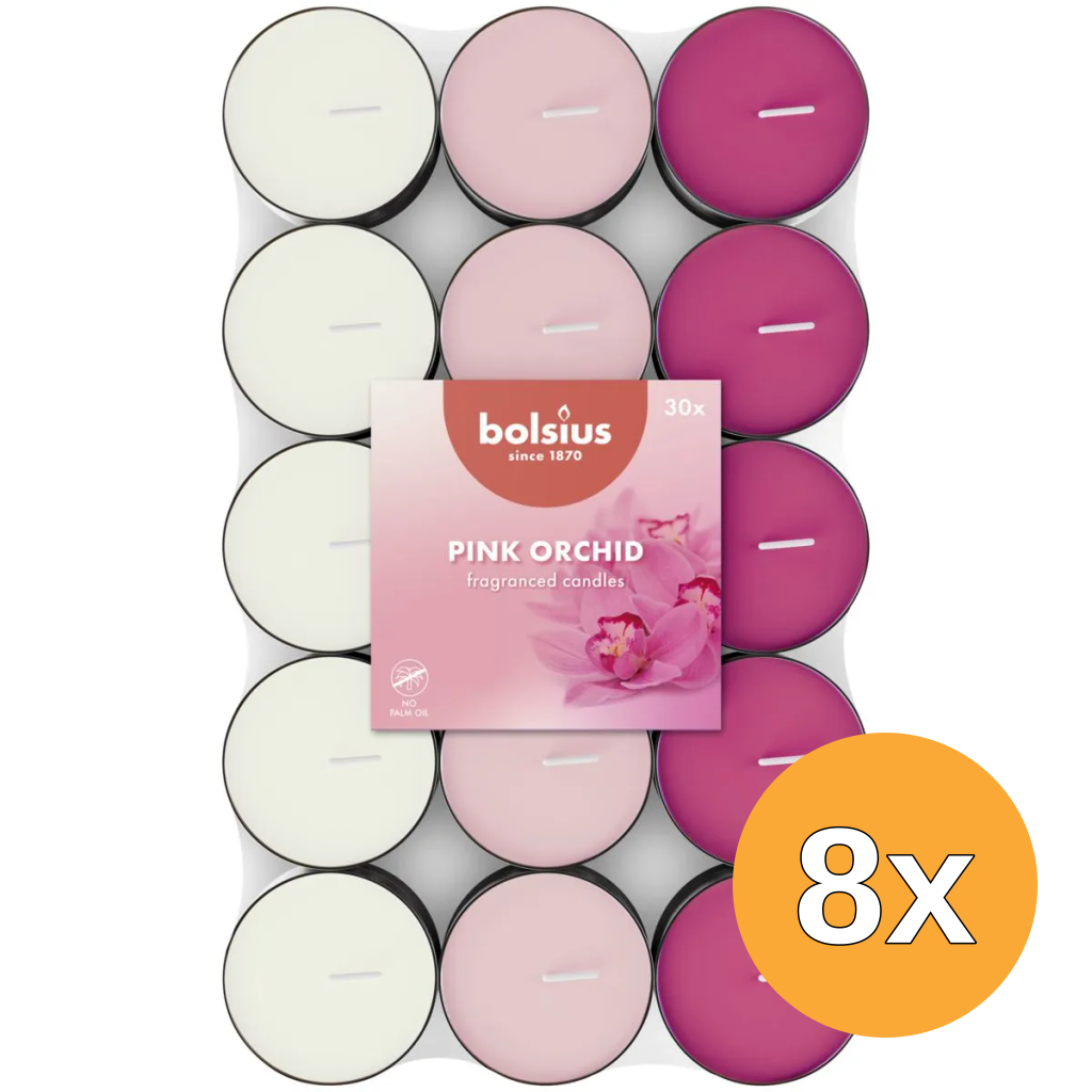 8x Bolsius Geurtheelicht 3,5U Orchid Scented Pack  (30 stuks)