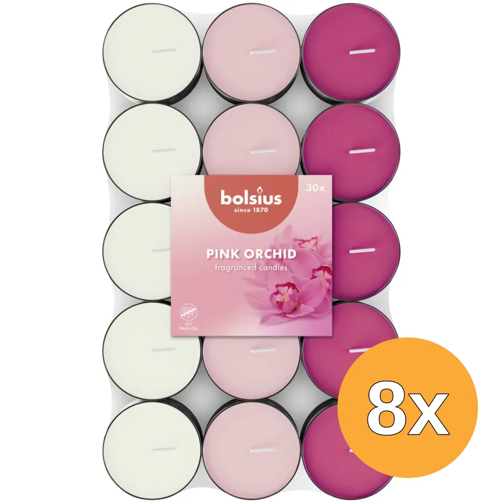 8x Bolsius Geurtheelicht 3,5U Orchid Scented Pack (30 stuks)