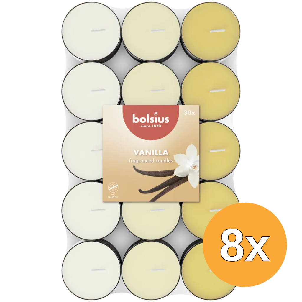 8x Bolsius Geurtheelicht 3,5U Vanilla Pack  (30 stuks)