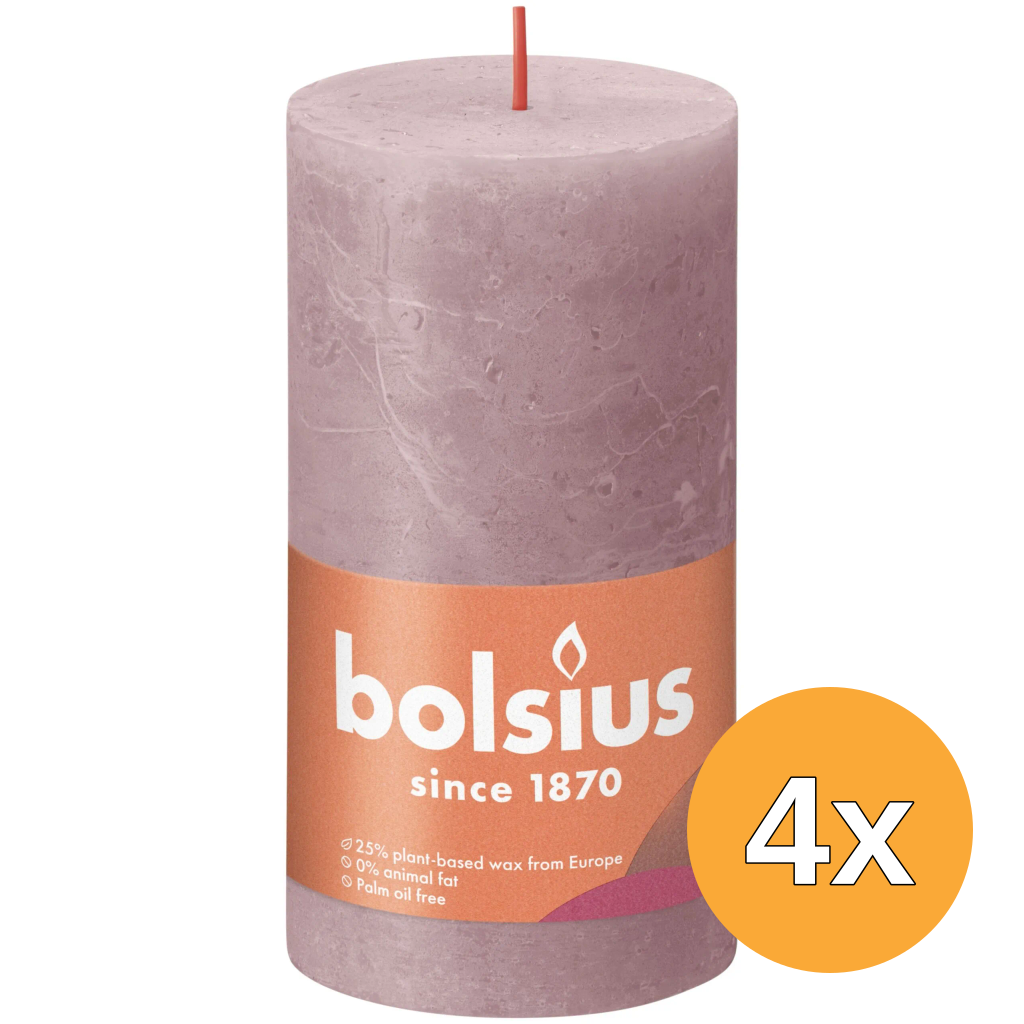 4x Bolsius Rustiekkaars 130/68 Ash Rose (1 stuk)