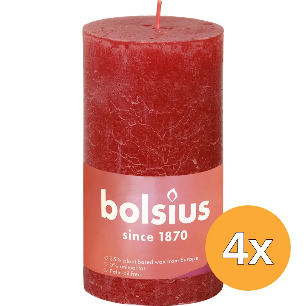 4x Bolsius Shine Rustiekkaars 130/68 Delicate Red (1 stuk)