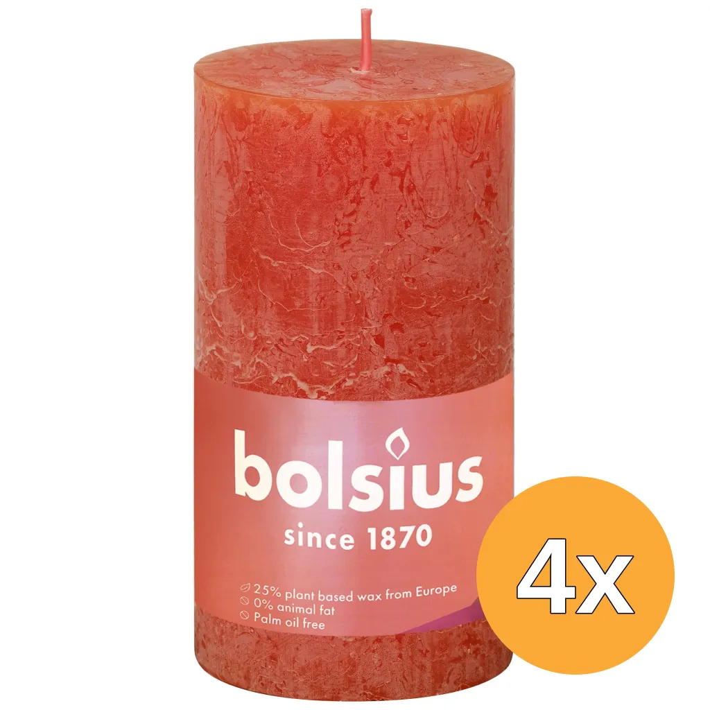 4x Bolsius Rustiekkaars 130/68 Earthy Orange (1 stuk)