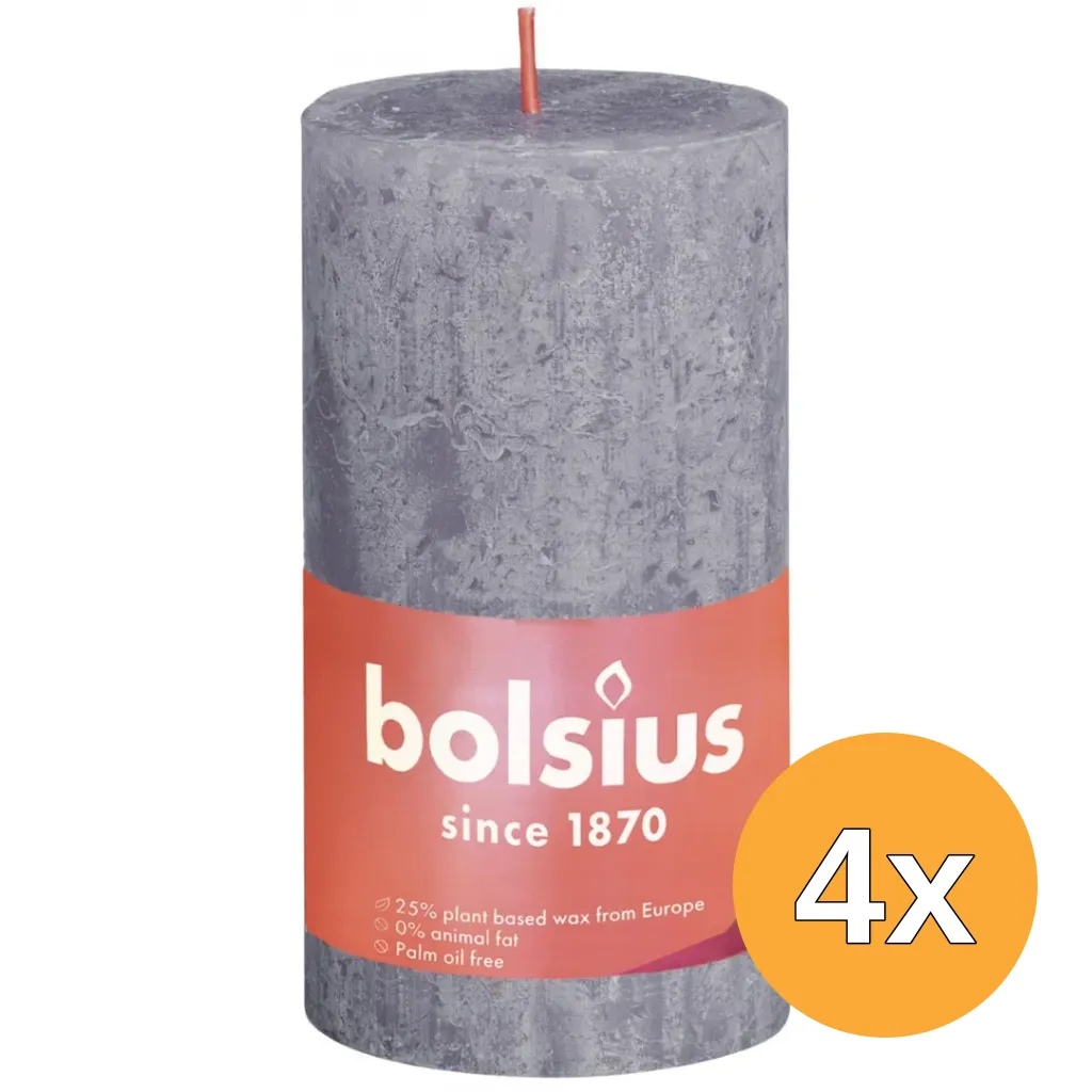 4x Bolsius Rustiekkaars Shine 130/68 Frosted Lavender (1 stuk)