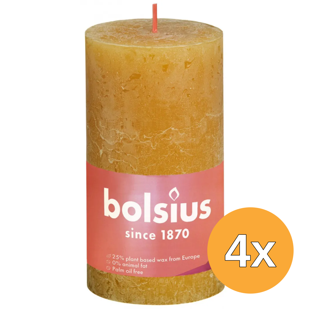 4x Bolsius Rustiekkaars Shine 130/68 130/68 Honeycomb Yellow (1 stuk)