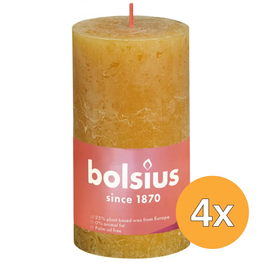 4x Bolsius Rustiekkaars Shine 130/68 130/68 Honeycomb Yellow (1 stuk)