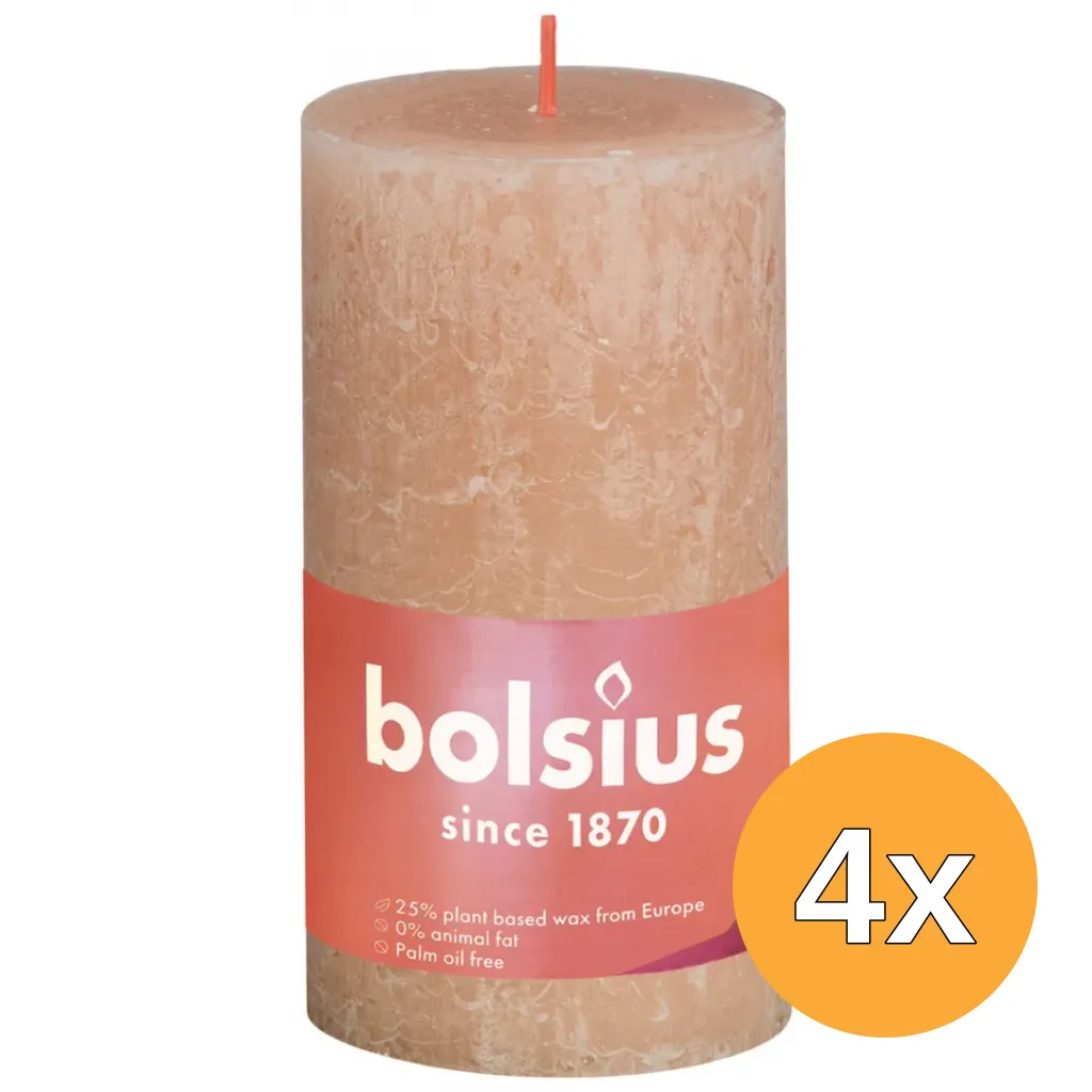4x Bolsius Rustiekkaars Shine 130/68 Misty Pink (1 stuk)