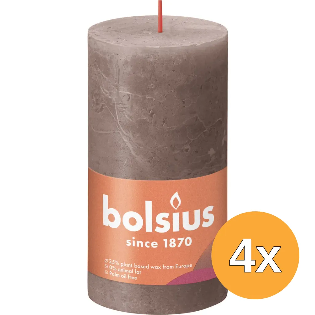 4x Bolsius Shine Rustiek Stompkaars 130/68 Rustic Taupe (1 stuk)