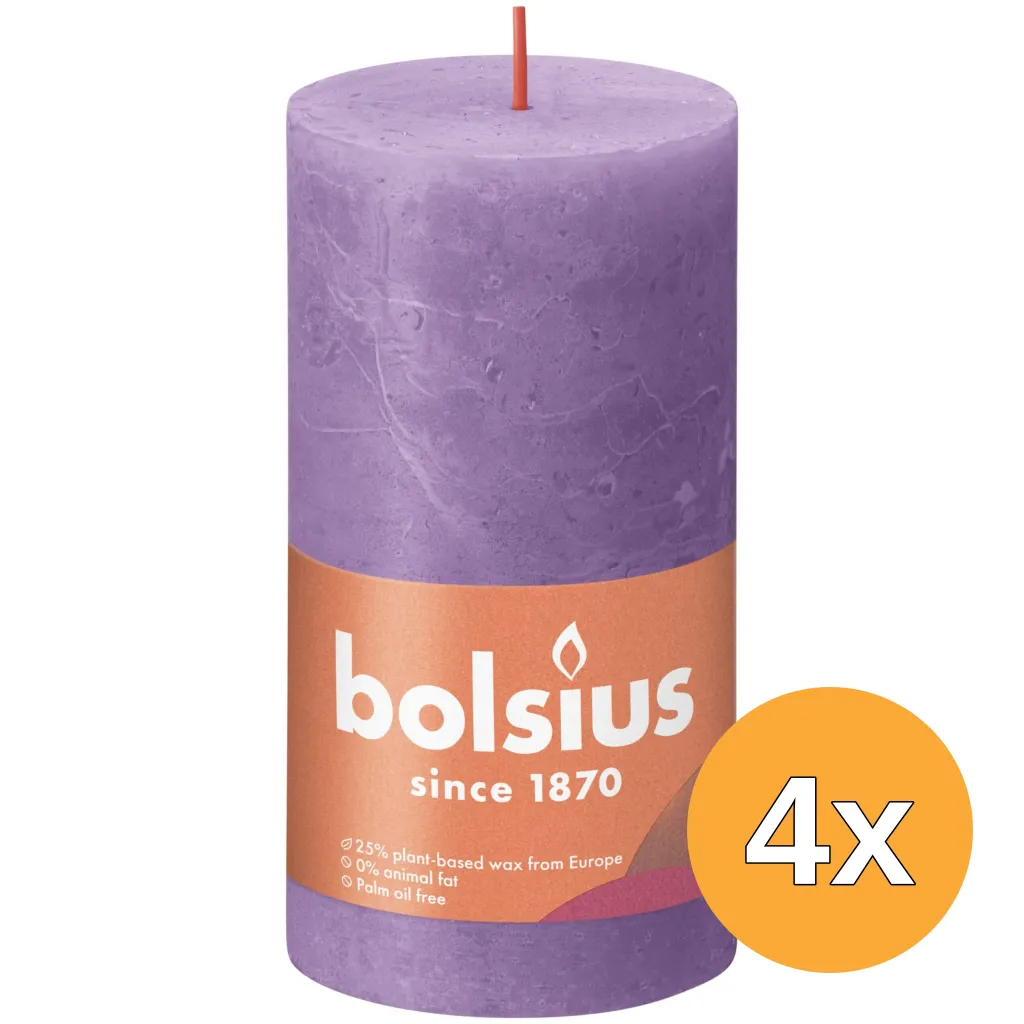 4x Bolsius Rustiekkaars 130/68 Vibrant Violet (1 stuk)