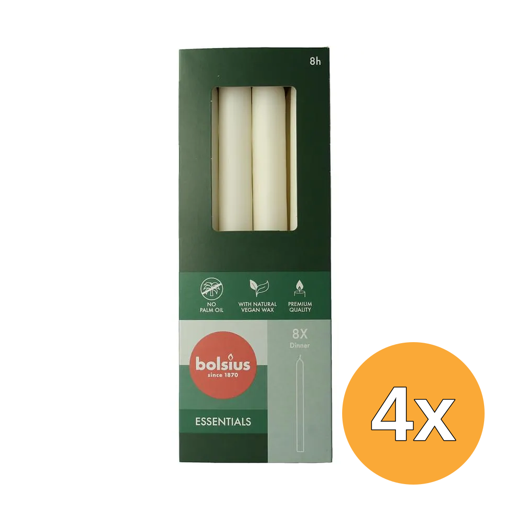 4x Bolsius Dinerkaarsen 230/20 Cloudy Whi Te (8 stuks)