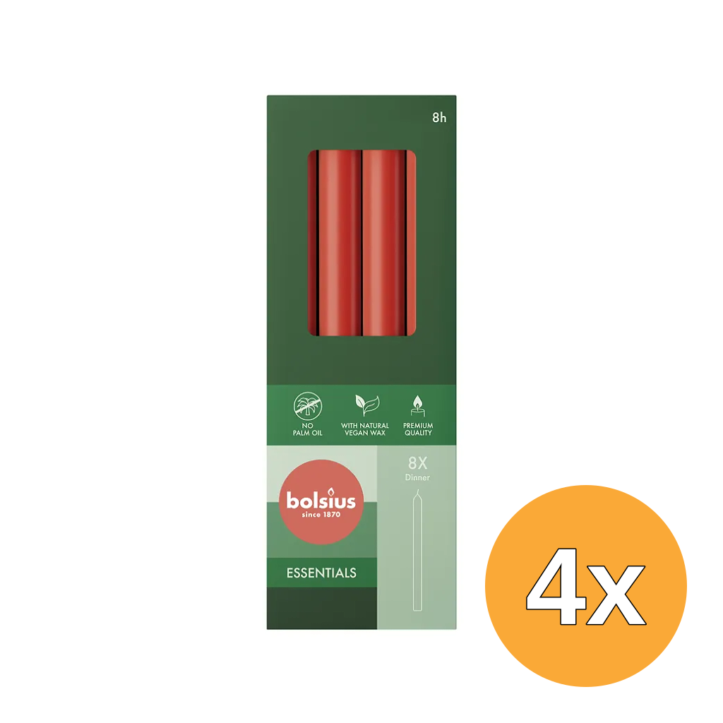 4x Bolsius Dinerkaarsen 230/20 Delicate Red (8 stuks)
