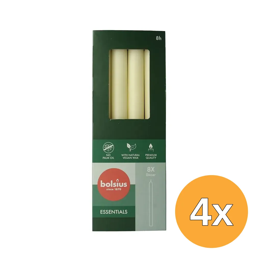 4x Bolsius Dinerkaarsen 230/20 Soft Pearl (8 stuks)