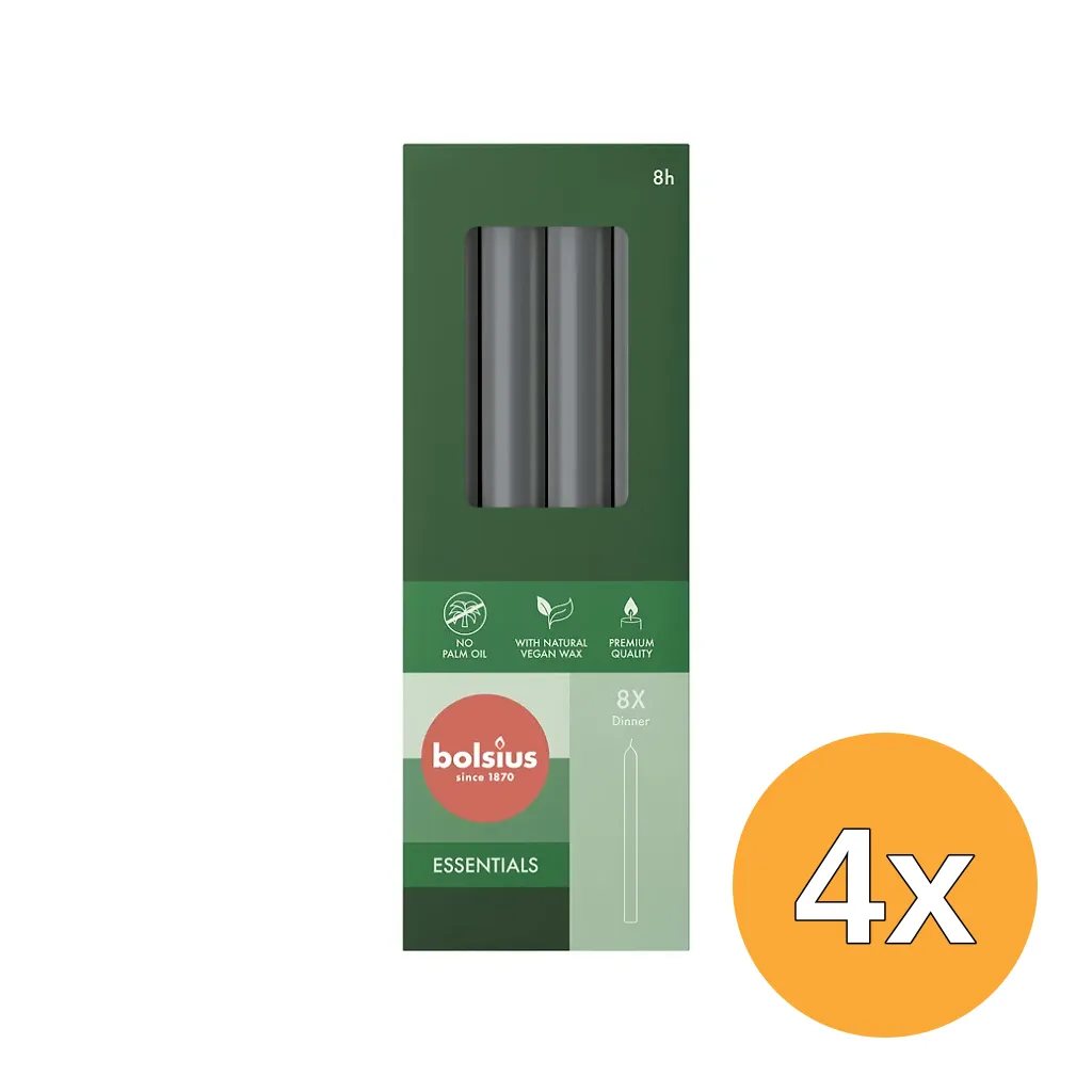 4x Bolsius Dinerkaarsen 230/20 Stormygrey (8 stuks)