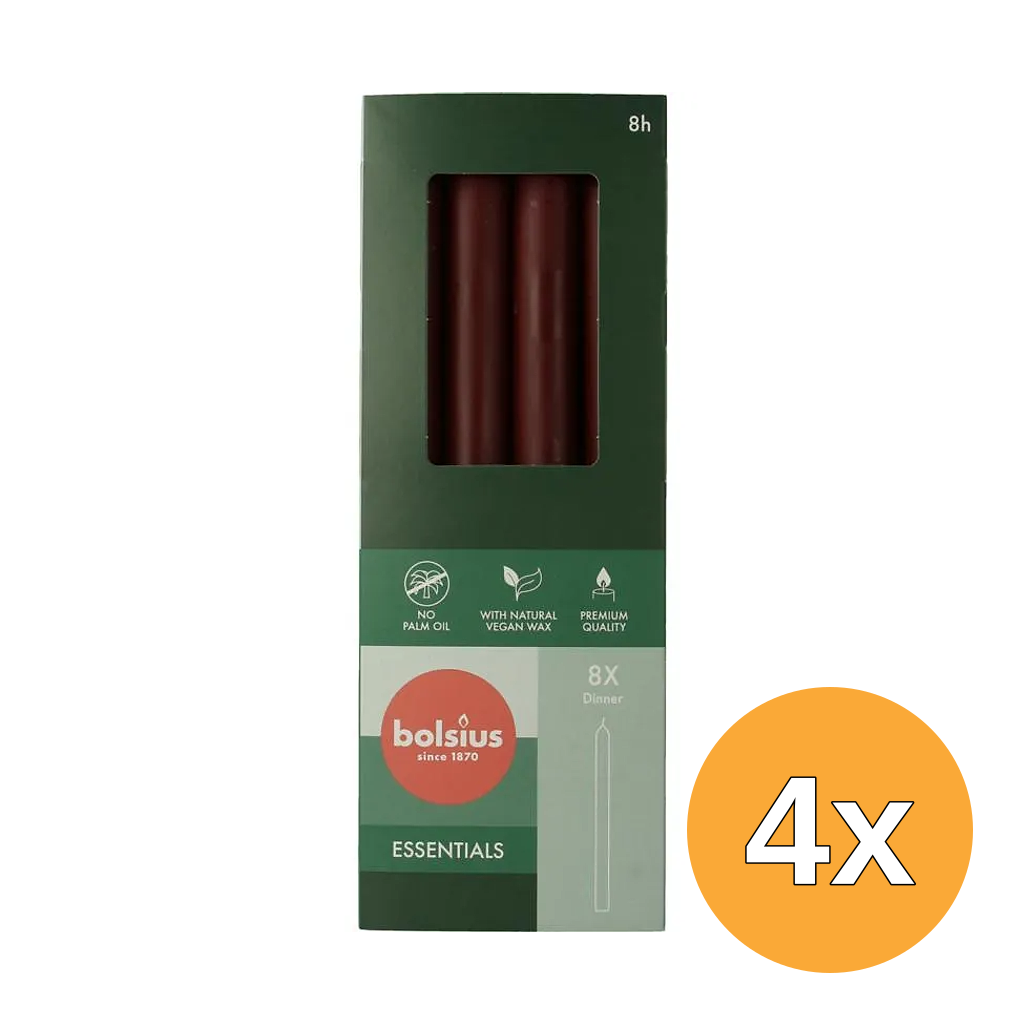 4x Bolsius Dinerkaarsen 230/20 Velvet Red (8 stuks)
