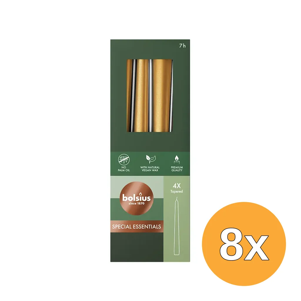 8x Bolsius Gotische Kaars 245/24 Doos 4 Metallic Goud (4 stuks)