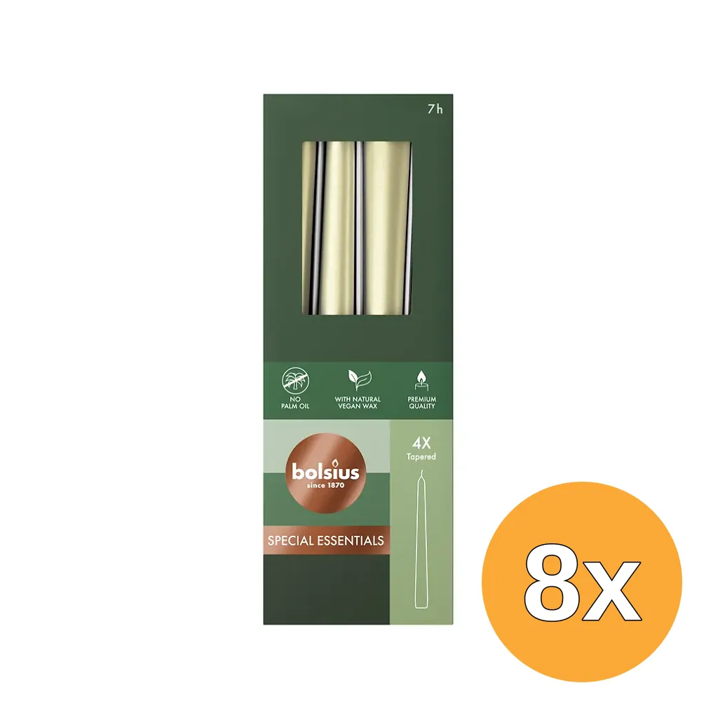 8x Bolsius Gotische Kaars 245/24 Doos 4 Metallic Zilver (4 stuks)