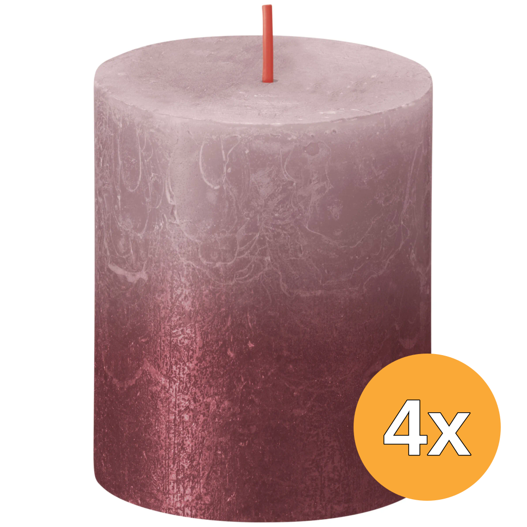 4x Bolsius Fading Metallic Rustiekkaars 80/68 Ash Rose + Red (1 stuk)