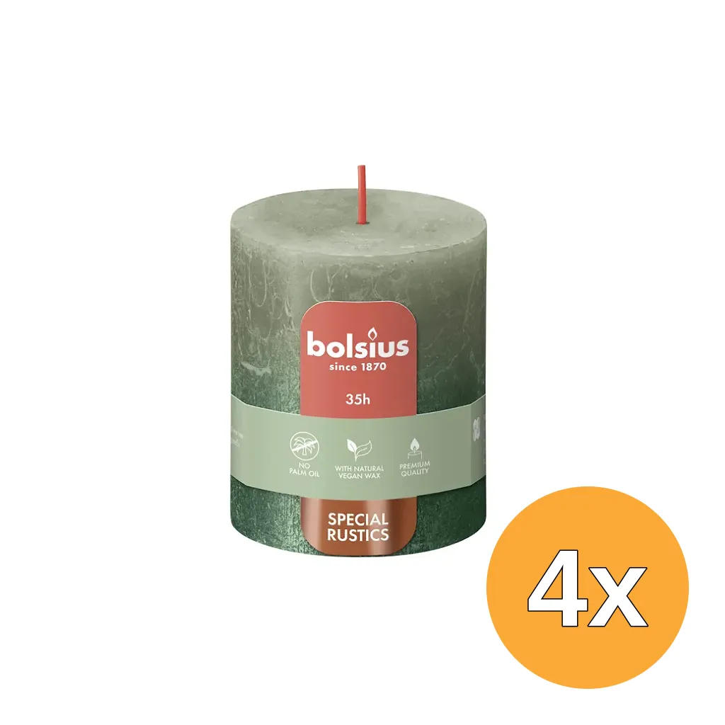 4x Bolsius Fading Metallic Rustiekkaars 80/68 Olivegreen + Metallic (1 stuk)