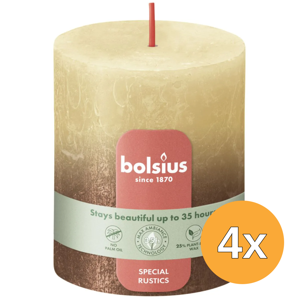 4x Bolsius Rustiek Fading Metallic Stompkaars 80/68 Oat Beige + Copper (1 stuk)