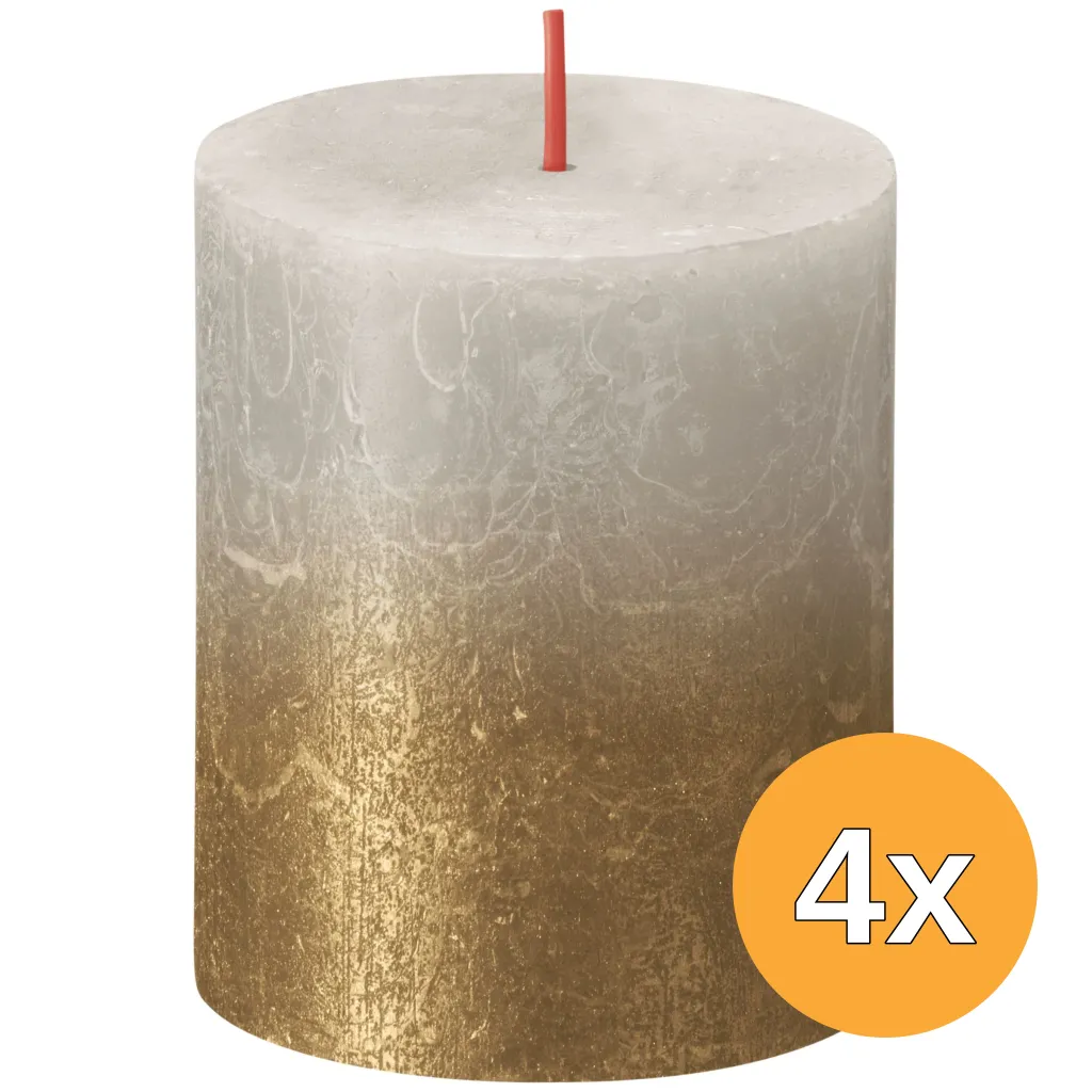 4x Bolsius Fading Metallic Rustiekkaars 80/68 Sandygrey + Gold (1 stuk)